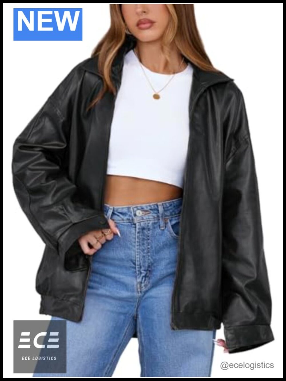 Faux Leather Oversized Motorcycle Bomber Jacket Womens Fall Winter Coat